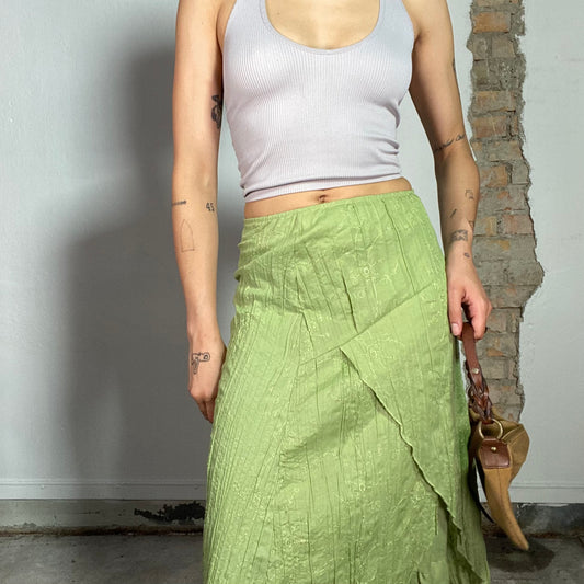 Vintage 90's Fairy Green Maxi Skirt with Floral Embroidery (S)