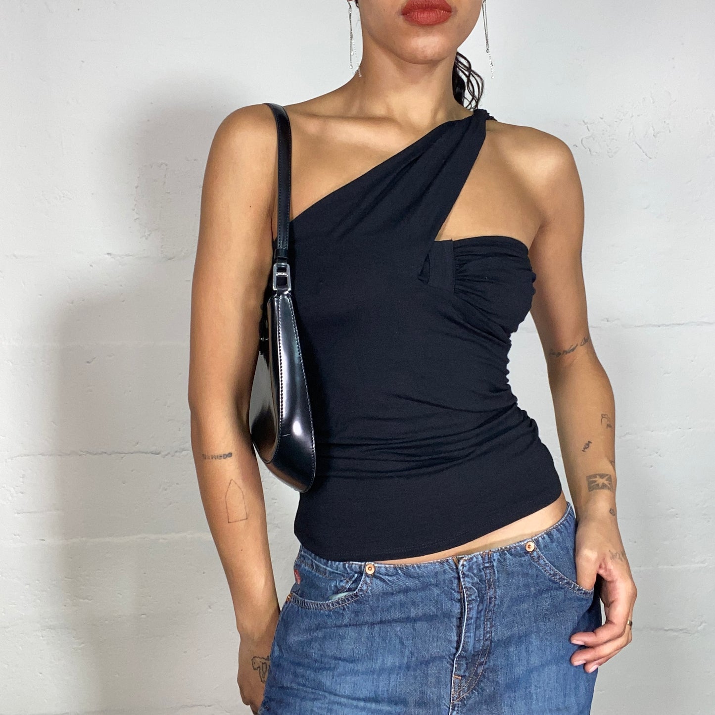 Vintage 2000's Morgan Clubwear Black One Shoulder Top (S)