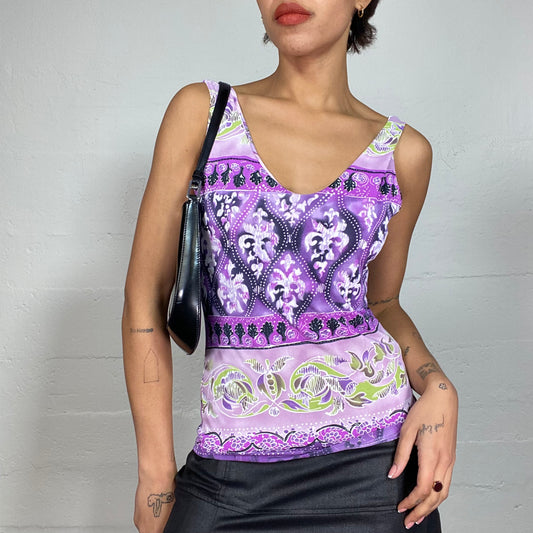 Vintage 2000's Boho Purple Top with Mosaic Print (S/M)