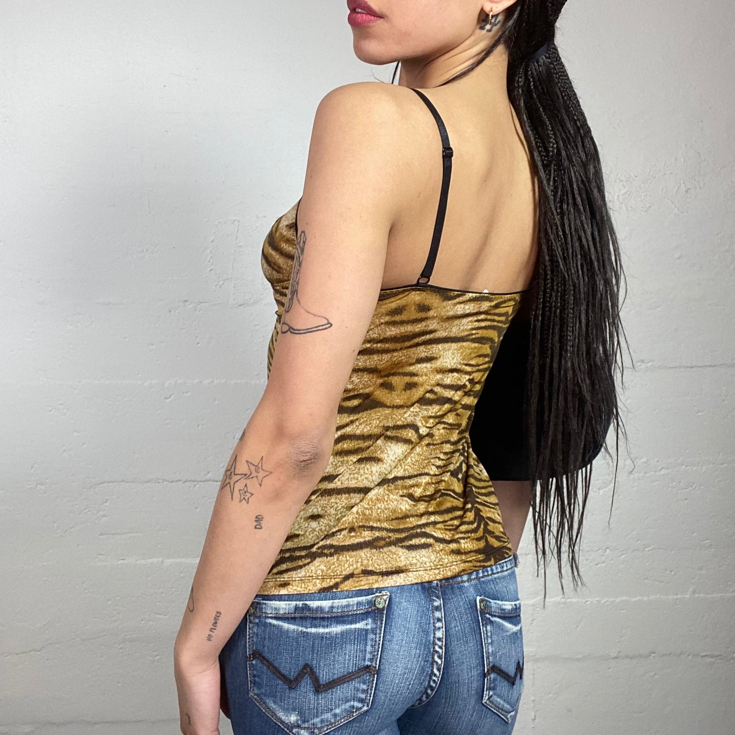 Vintage 2000's Mob Wife Brown Cami Top with Tiger Print Covering (S)