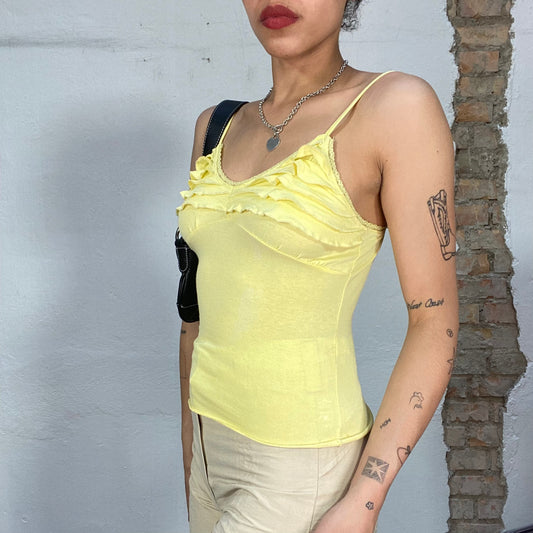 Vintage 90's Summer Yellow Cami Top with Ruffle Bust Part (S)