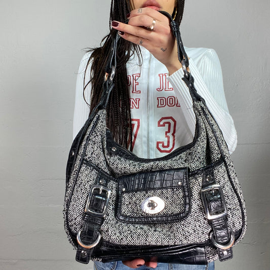 Vintage 2000's Archive Grey Shoulder Bag with Black Lining Detail