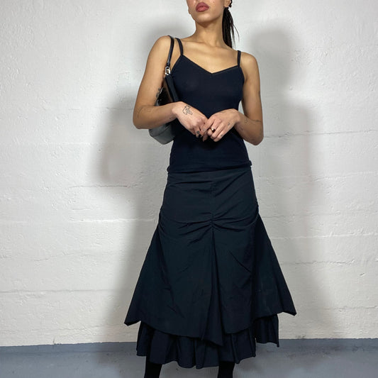 Vintage 2000's Cyber Black Deconstructed Maxi Cargo Skirt with Layered Material (M)