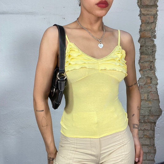 Vintage 90's Summer Yellow Cami Top with Ruffle Bust Part (S)