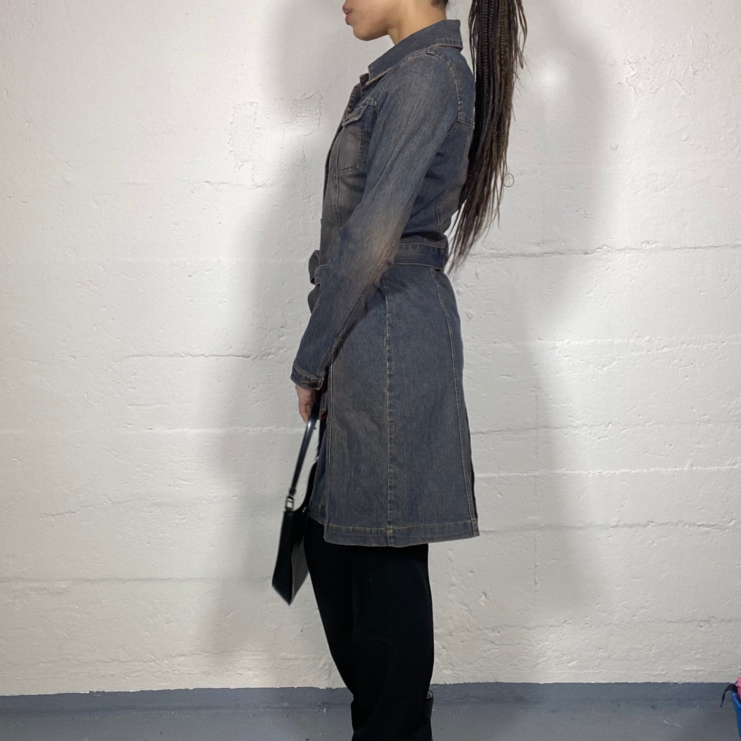 Vintage 2000's Archive Washed Out Denim Long Coat (S)