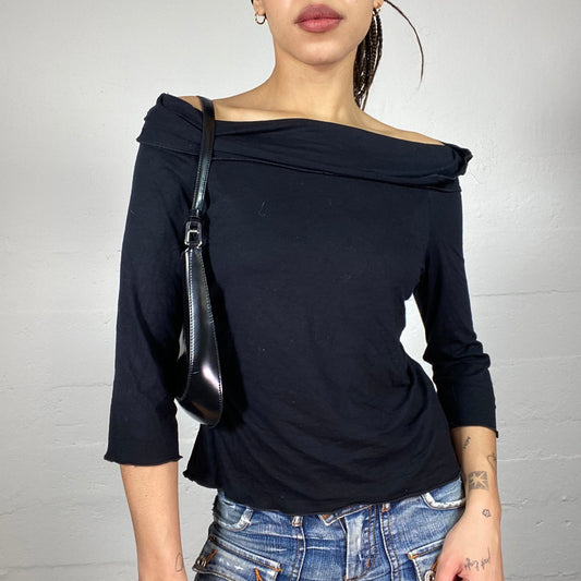 Vintage 2000's Coquette Black Off Shoulder Longsleeve Top (S)