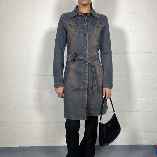 Vintage 2000's Archive Washed Out Denim Long Coat (S)