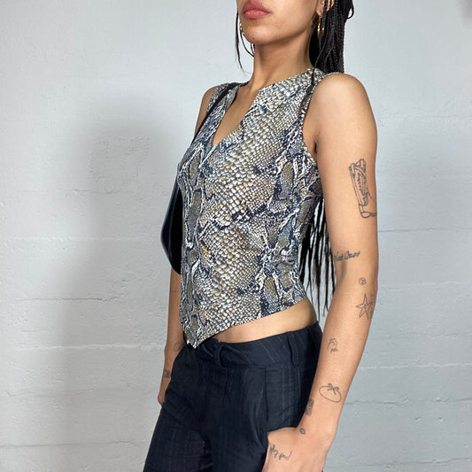 Vintage 2000's Downtown Girl Beige Top with Serpent Print (S/M)