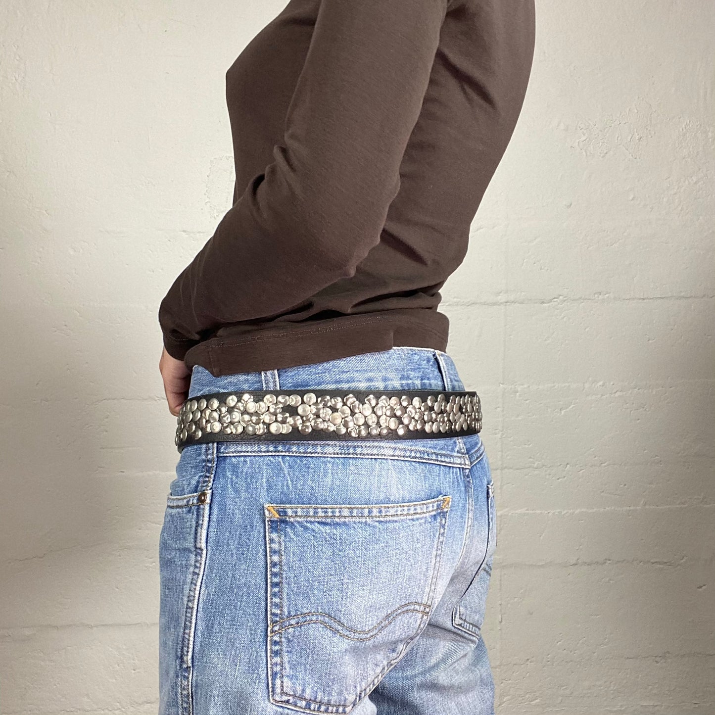 Vintage 2000's Rave Black Belt with Multiple Deconstructed Studs Detail