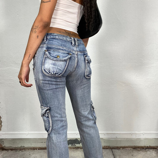 Vintage 2000's Downtown Girl Denim Low Waist Cargo Jeans with Pockets (S/M)