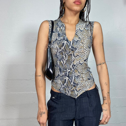 Vintage 2000's Downtown Girl Beige Top with Serpent Print (S/M)