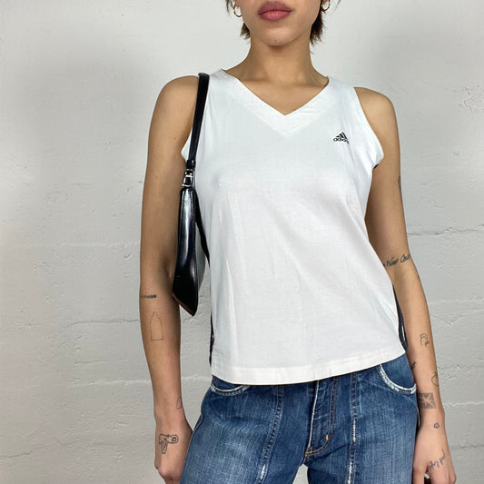 Vintage 90's Adidas Sporty White Tank Top with Black Brand Name Print (M)