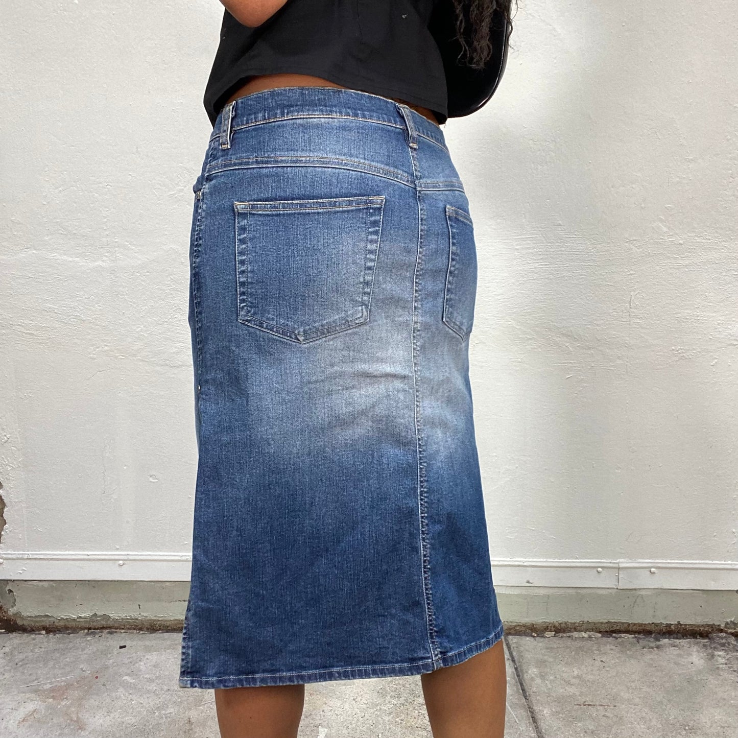 Vintage 90's Diesel Downtown Girl Denim Midi Skirt with Lateral Slits Detail (M)