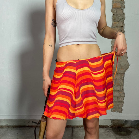 Vintage 2000's Summer Orange Swirly Swimsuit Mini Skirt (M/L)