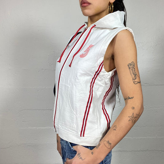 Vintage 2000's Sporty Wihite Vest With Hood and "25" Print (M)