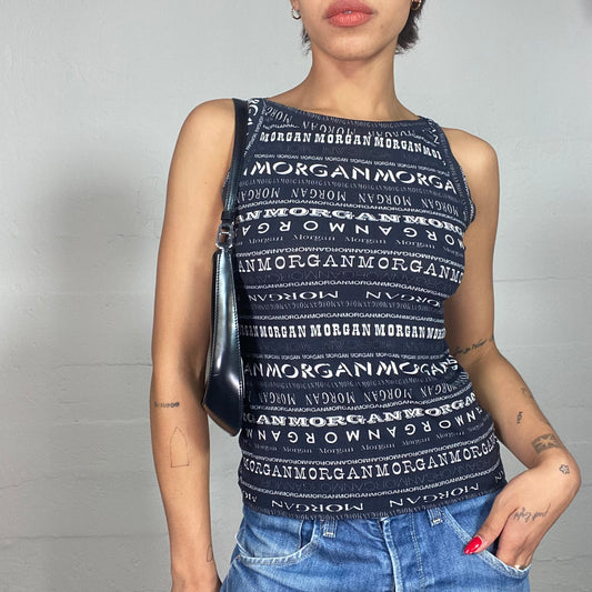 Vintage 2000's Morgan Archive Black Tank Top with White Monogram Print (S)