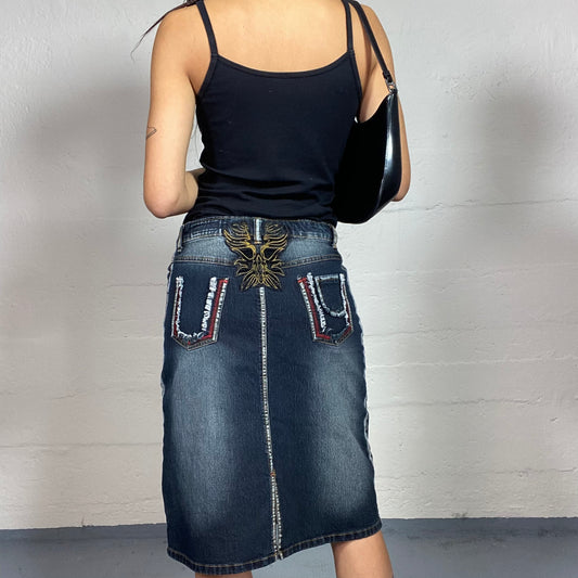 Vintage 2000's Cyber Dark Acid Wash Denim Cargo Skirt (M)