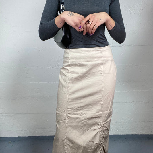 Vintage 90's Rave Beige Cargo Maxi Skirt with Frilled Bottom Detail (S/M)