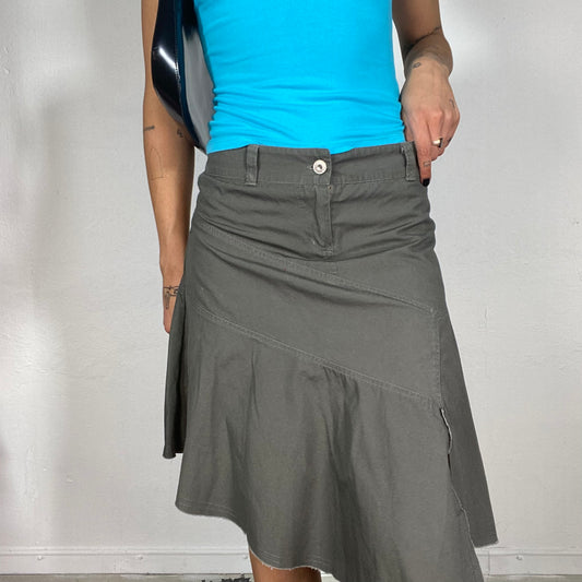 Vintage 90's Downtown Girl Khaki Midi Skirt with Raw Hem (S)