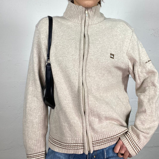 Vintage 2000's Quicksilver Sporty Beige Zip Up Knitted Sweater (L)