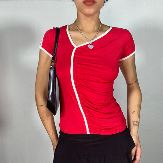 Vintage 2000's Sporty Red Shirt with White Trim (S)