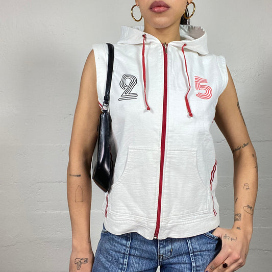 Vintage 2000's Sporty Wihite Vest With Hood and "25" Print (M)