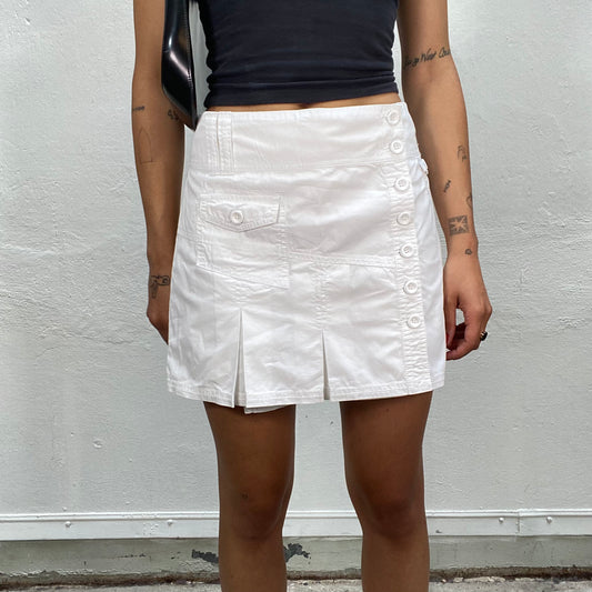 Vintage 2000's Summer White Mini Skirt Shorts with Button Details (S)