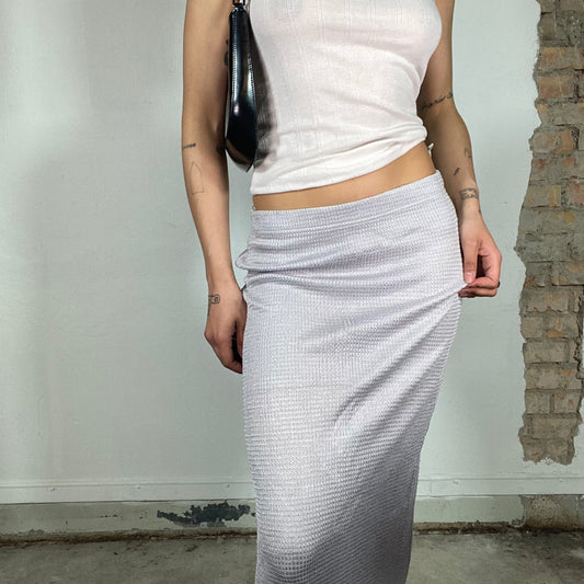 Vintage 2000's Downtown Girl Silver Knit Maxi Body Con Skirt (S)