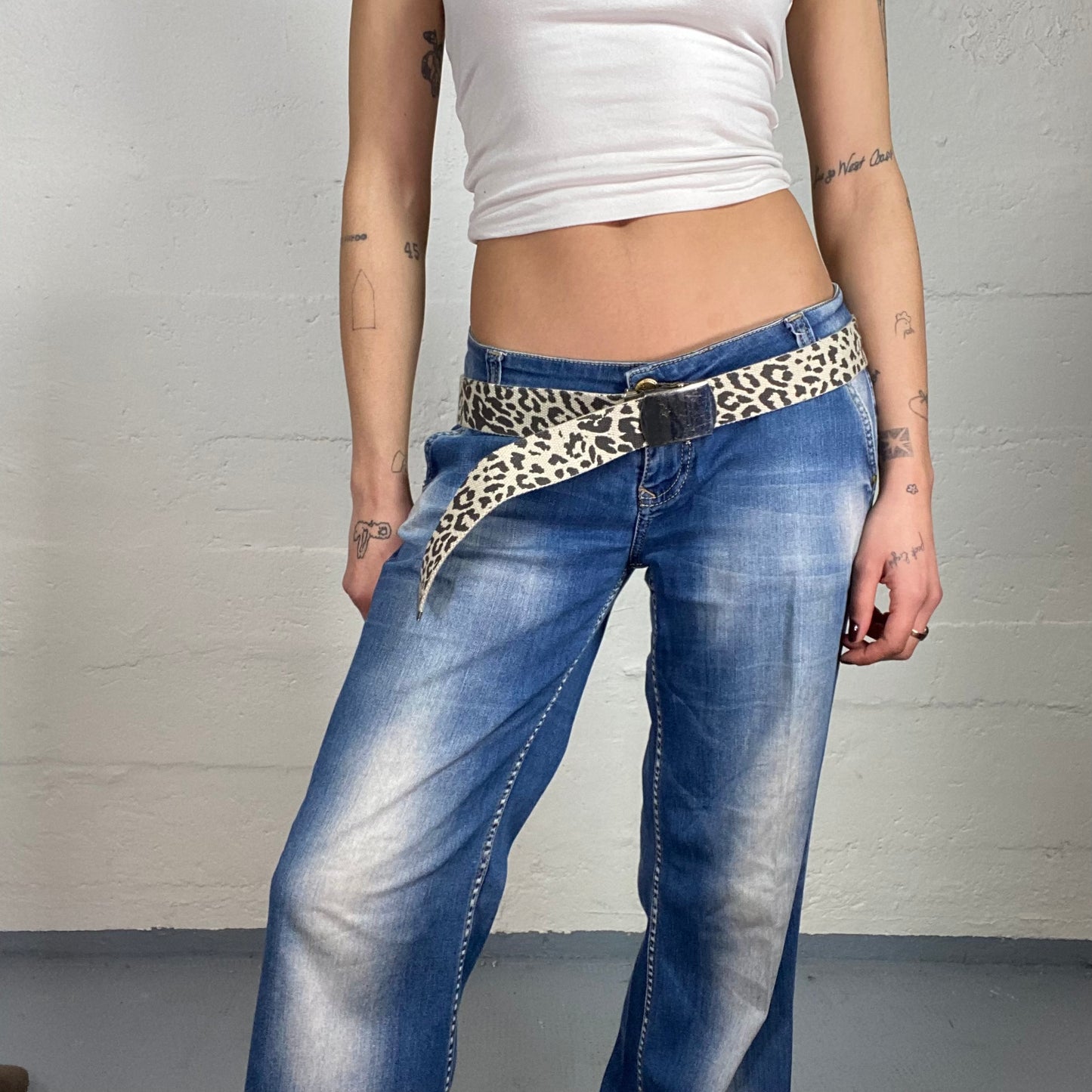 Vintage 2000's Cowgirl Beige Cheetah Print Belt with Box Buckle Details