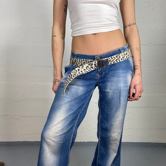 Vintage 2000's Cowgirl Beige Cheetah Print Belt with Box Buckle Details