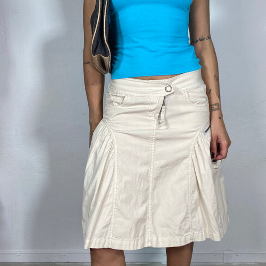 Vintage 90's Cyber White Midi Cargo Skirt with Zipper Detail (S)