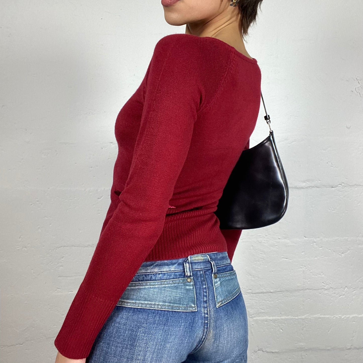 Vintage 2000's Coquette Garnet Longsleeve  Maille Top with Satin Ribbon Detail (S)