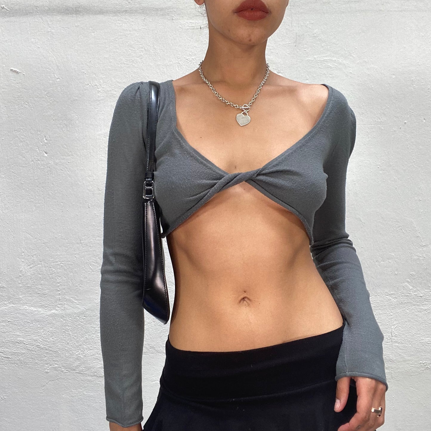 Vintage 2000's Techwear Grey Bolero Top with Twisted Chest Detail (XS/S)