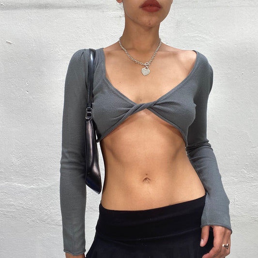 Vintage 2000's Techwear Grey Bolero Top with Twisted Chest Detail (XS/S)