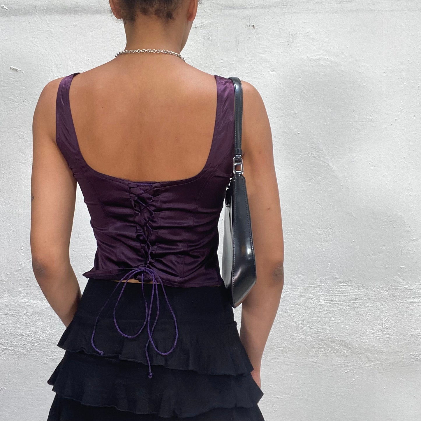 Vintage 90's Gothic Deep Purple Corset Top with Lace Up in the Back (S/M)