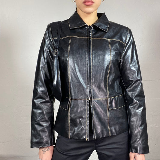 Vintage 90's Rachel Green Black Short Coat with Visible Seam Trim Detail (S/M)