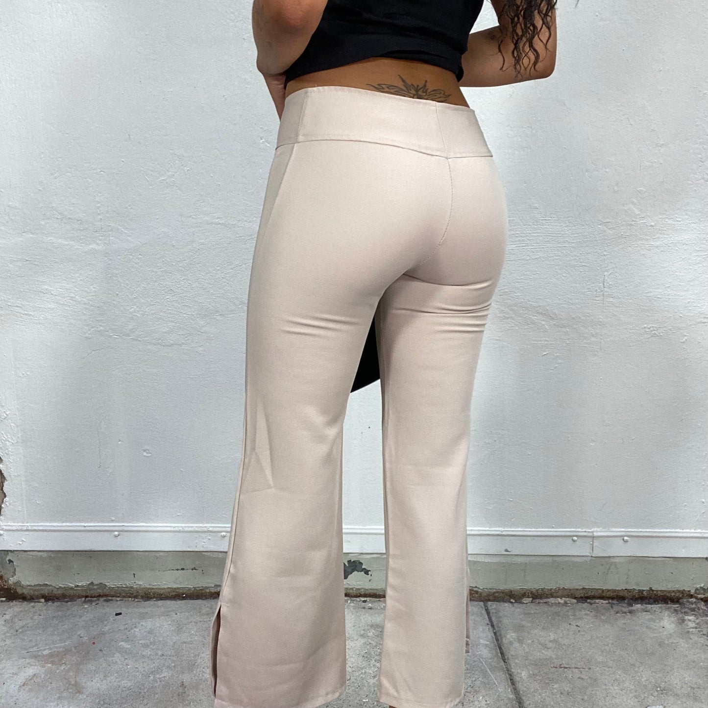 Vintage 2000's Western Beige Flared Office Pants with Belt Detail (S)