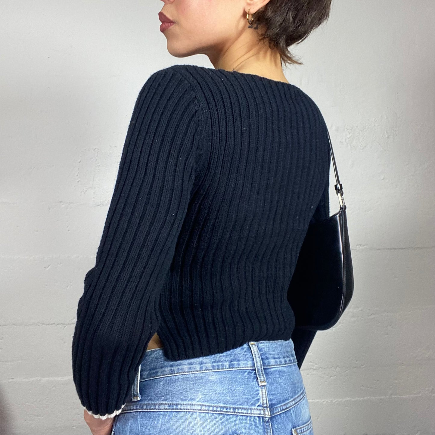 Vintage 2000's Pepe Jeans College Girl Black Knitted Pullover with Brand Print Detail (S/M)