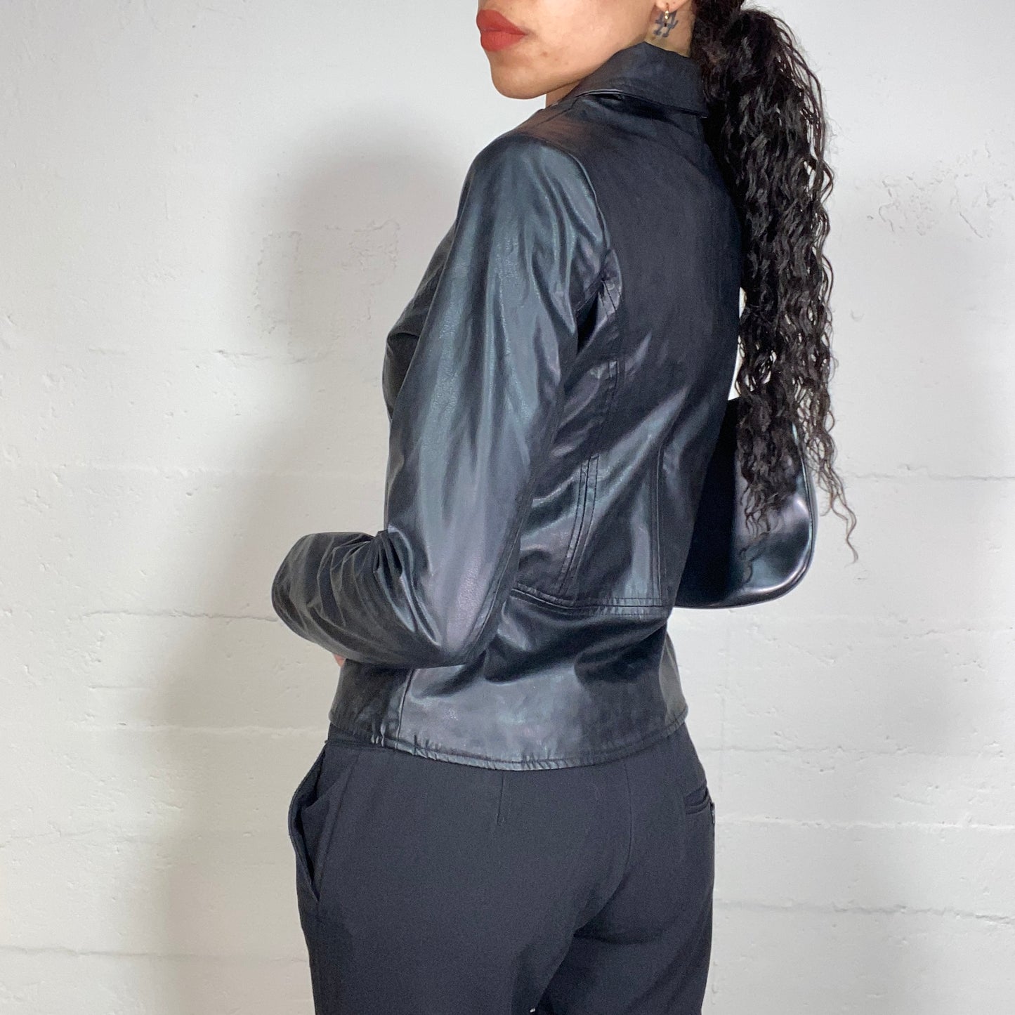 Vintage 90's Model Off Duty Black Leather Zip Up Jacket  (S)