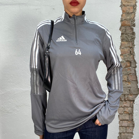 Vintage 2000's Adidas Grey Quarter Zip Up Sweater with '64' Print (S/M)