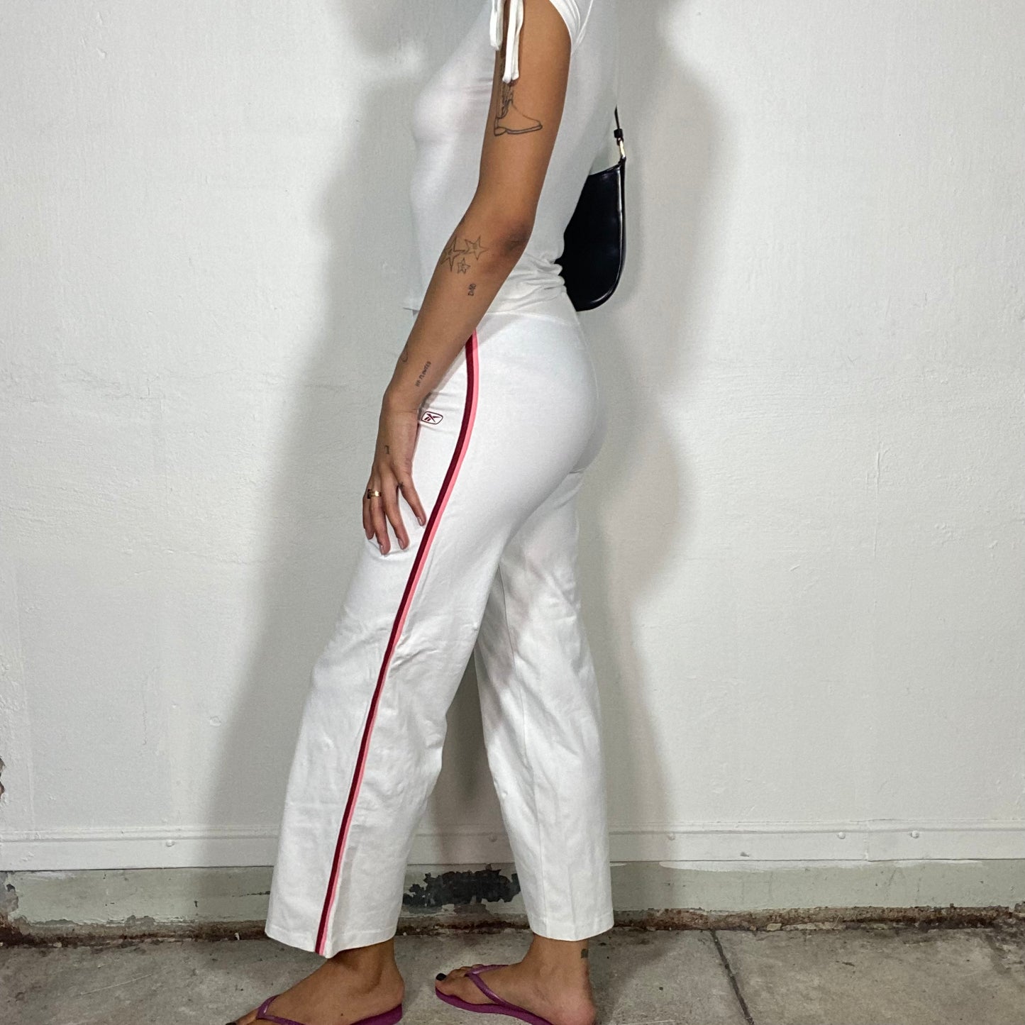 Vintage 90's Sporty Reebok  Low Waist Track Pants with Pink Trim Detail (XS/S)