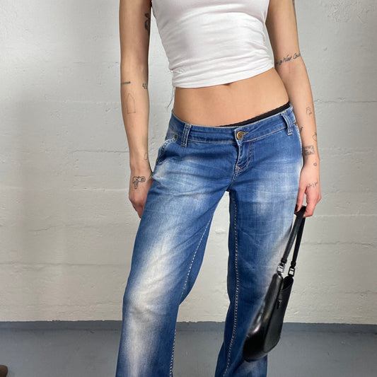 Vintage 2000's Diesel Sleaze Denim Low Waist Pants with Straight Cut and Bleached Material Detail (S)