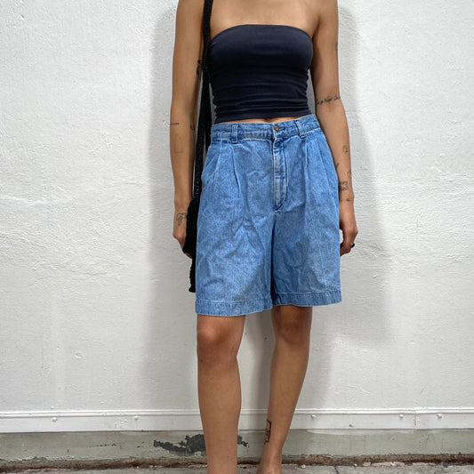 Vintage 2000's Lee Light Wash Denim Jorts with Pleated Details (S/M)