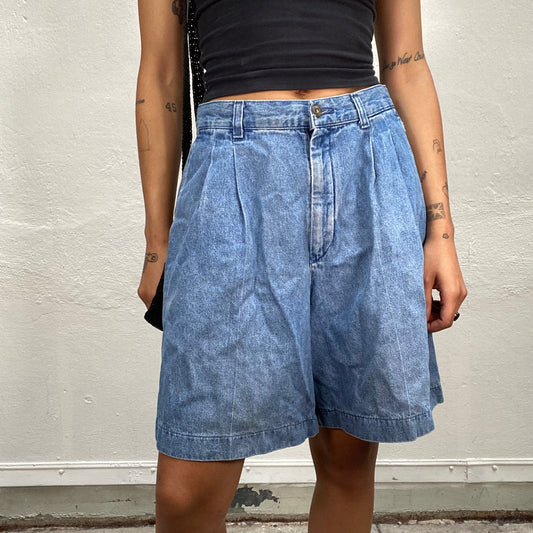 Vintage 2000's Lee Light Wash Denim Jorts with Pleated Details (S/M)