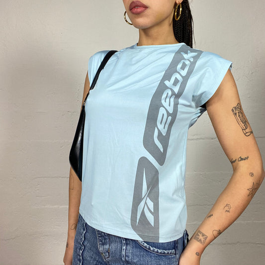 Vintage 90's Reebok Sporty Blue Top with Brand Print Detail (M)