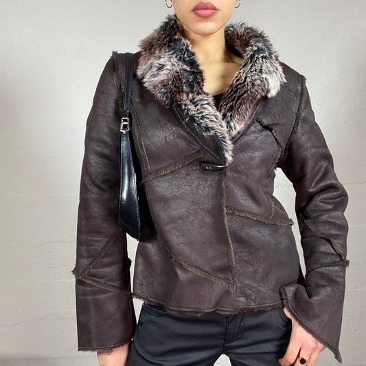 Vintage 2000's Bratz Faux Fur Brown Short Coat with Fluffy Collar Trim Detail (S/M)