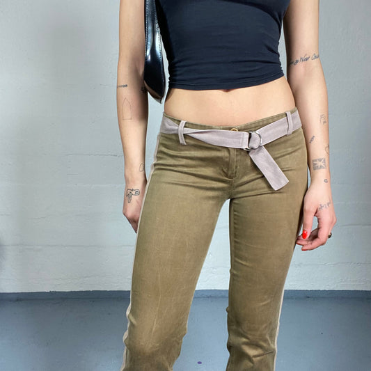 Vintage 2000's Downtown Girl Khaki Low Waist Pants with Belt Detail (S)
