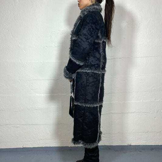 Vintage 2000's Bratz Grey Long Afghan Coat with Faux Fur Collar and Sleeve Details (S/M)