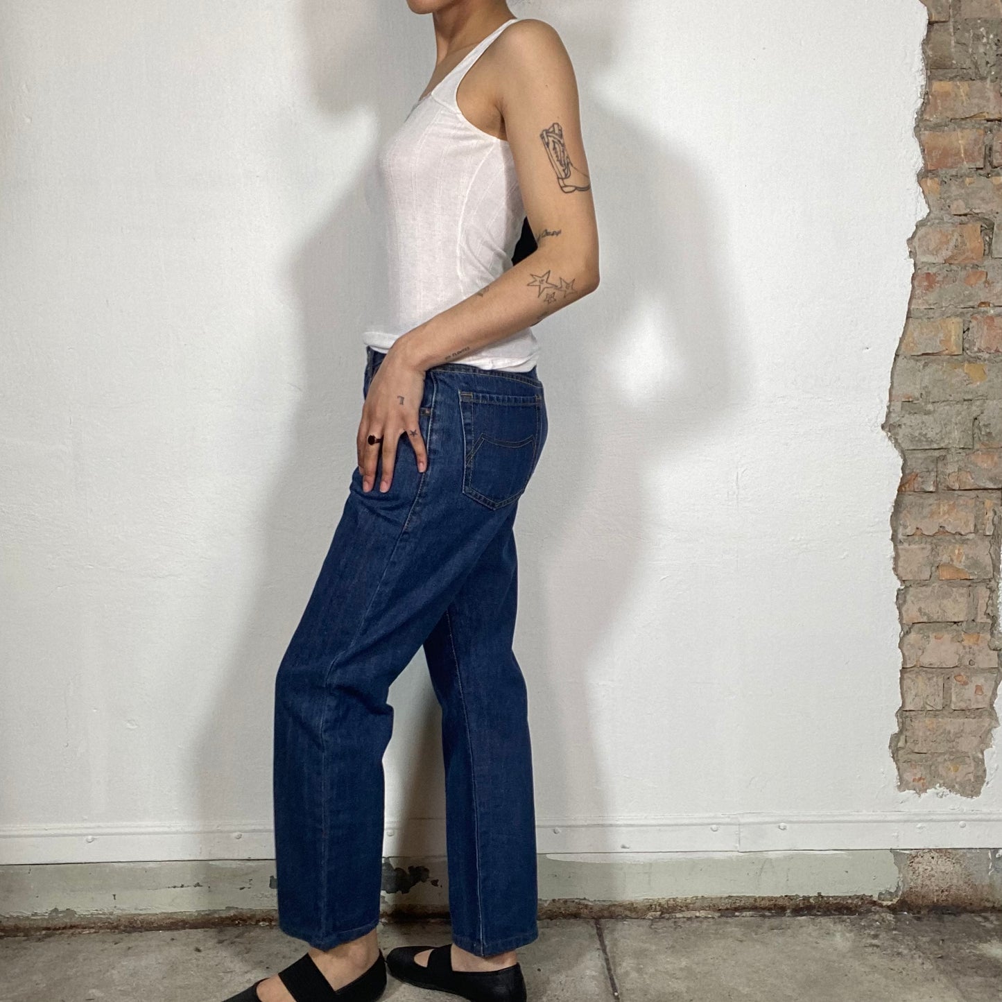 Vintage 90's Model Off Duty Dark Wash Tapered Jeans (S)