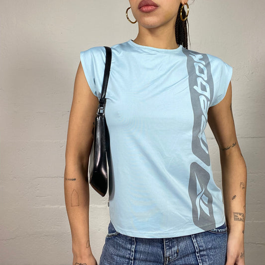 Vintage 90's Reebok Sporty Blue Top with Brand Print Detail (M)